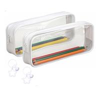 RubyTint 2 estuches transparentes - Organizador de papelería de PVC transparente de gran capacidad para escuela, examen, oficina o suministros de viaje, juego blanco y negro con bonito dije de