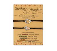 RubyTint Juego de pulseras con dije de corazón para madre e hija, joyería de amistad ajustable a juego, regalo de larga distancia para mamá e hija, cumpleaños, Navidad o día de la madre (rosa), 16