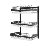 Rubyu Escurreplatos 2/3 Estantes, Escurridor de Acero Inoxidable, Estante para Platos Escurridor de Cocina, Palillos, Cuchillos, Soporte para Tabla de Cortar, Estante de Pared Caja de Almacenamiento