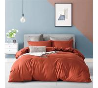 Ruccit Juego de funda de edredón para cama doble, 100% microfibra cepillada, color naranja oscuro, 3 piezas, duradera, resistente a la decoloración