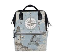 Ruchen Mochila para momia, bolsa de pañales, mapa de mar, brújula, faro de ancla, alta capacidad, para pañales, mochila de maternidad, 40 cm