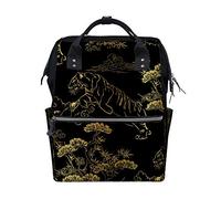 Ruchen Momia Bolsa Mochila Bolsa de Pañales Japonés Chino Tigre Dorado Borde De Alta Capacidad Pañales Mochilas de Maternidad Bolsa de 40cm