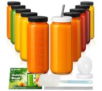 Ruckae Paquete de 10 botellas de jugo de 16 onzas, botellas de vidrio con tapas, tapas de taza de batidos y popotes, botella de agua, frasco Mason para jugos, batidos, kombucha