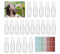 RUCUDIM Pulverizador 20 unidades, 30 ml, botella de spray vacía, transparente, vacía, fina niebla, pequeña botella de plástico portátil, con 1 hoja de etiquetas para mujeres y hombres