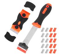 RUCUDIM Rascador para Vitrocerámica, 2 Pcs Rascador de Doble Cabezal, Mango Largo Rasqueta con 10 Hojas de PláStico Y 10 Hojas de Metal, Raspador de Vidrio, Raspador de Película para Coche