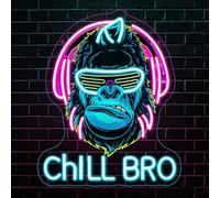 RuCvixkt Chill Bro Gaming Headset Cartel de neón para decoración de pared, cartel de neón de gorila, carteles LED de zona de juegos para sala de juegos, decoración de accesorios de juegos, decoración