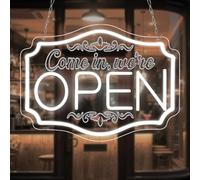 RuCvixkt Letrero de neón abierto para negocios, luces LED regulables de color blanco, letreros abiertos de neón Come in We are Open para tiendas, bar, salón, hotel, ventana, restaurante, cafetería