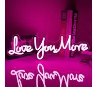 RuCvixkt Letreros de neón con texto en inglés "Love You More" para decoración de pared de niñas, decoración de dormitorio de niñas, letrero de luz LED de neón alimentado por USB para boda, fiesta