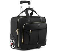 RUCYEN Maletín con ruedas para laptop, maletín con ruedas para hombres y mujeres, maletín para laptop con ruedas, bolsa de transporte para viajes de negocios, Cremallera negra y dorada, 39,63 cm,