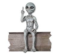 Rude Alien Statue “Flipping The Bird” 10″ H Shelf Sitter Extraterrestrial Figurine Funny Home or Garden Decoration (Alien Gray)