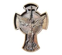 RUDFUZ Arcángel Miguel Cruz San Miguel Arcángel Estatua religiosa para decoración de pared de dormitorio, figuras cristianas de madera para regalo