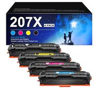 RUDGUZ 207X Tóner compatibles (sin Chip) para HP 207X 207A Tóner para Color Laserjet Pro MFP M283fdw M282nw M283fdn M255dw M255nw (Negro, Cian, Magenta y Amarillo, 4 Unidades)