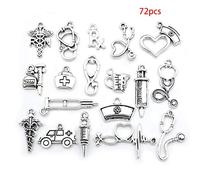 Rudiaoa 72 colgantes de plata envejecida mixta para médico, enfermera, estetoscopio, ambulancia, para collares, joyas, pulseras acrílicas