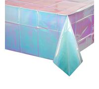 Rudiaoa Mantel desechable impermeable a prueba de derrames para decoración de cumpleaños, boda, fiesta, 137 x 274 cm, diseño holográfico de arco iris, cubierta de mesa de boda