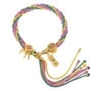 Rudiaoa Pulsera Tejida A Mano De Estilos Tradicionales Tibetanos con Tara Verde Y Diseños del Dios La Riqueza para Uso Diario Informal Accesorios