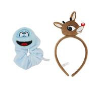 Rudolph & Abominable Snowman - Juego de diadema y coletero de felpa de 2 piezas, Rud - Muñeco de nieve de 2 piezas, 1 Count (Pack of 2)