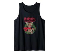 Rudolph Holiday Wreath Illustration Vintage Christmas Camiseta sin Mangas