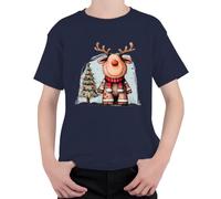 Rudolph reno nariz roja Navidad lindo niños camiseta, azul marino, 104