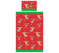 Rudolph y Amigos Funda Edredón Individual Juego Navidad Renos Niños Cama Rojo