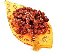 Rudraksh Japa Mala con bolsa Japa Gomukhi | Natural Auténtico Original Rudraksha Oración Cuentas Adorno Rosario Guirnalda Rudraksha Mala 5 cara Panchmukhi Religioso Collar Tibetano Mala