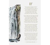 Rudyard Kipling - Impresión artística de poema "If" con fondo de cascada, cita literaria inspiradora, texto dorado, tamaño A4