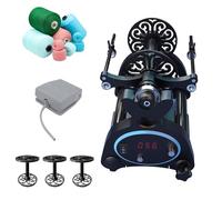Rueca Eléctrica, Mini Máquina Devanadora de Hilo Doméstica con Pedal, Hiladora de Lana con Cambio de Marcha y Retroceso, Pantalla Digital, Incluye 3 Bobinas, para Tejer(Blue)