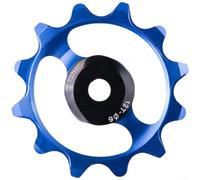 Rueda ancha estrecha de metal 12T con rodamientos para desviador trasero de bicicleta de carretera MTB, rueda guía de polea mecanizada CNC para un cambio suave, negro/rojo/azul/dorado (azul)