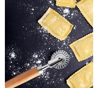 Rueda cortadora de acero inoxidable con mango de madera antideslizante, cortador de pasta dentada para navegar a mano multifuncional para pasta casera, Ravioli Tortelli Sombretti