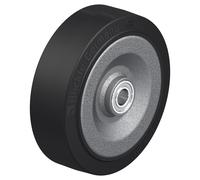 Rueda de 250 mm con goma elástica negra sobre un núcleo de acero soldado