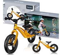 lionelo Bart Bicicleta sin Pedales de 2 años hasta 30kg, Cuadro de magnesio, al Estilo Deportivo, Ruedas 12", Altura de Manillar y sillín Regulable, Muy Robusta y Ligera (Amarillo, Bart)