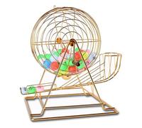 Rueda de Bingo Metálica con Jaula, Máquina de Sorteo de Lotería con Mango Giratorio de Madera, Juego de Bingo con Capacidad para 200 Bolas, Fácil de Usar, Diseño Silencioso(Gold,With 200 balls)
