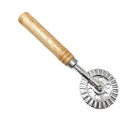 Rueda de corte para máquina de pasta, cortador de rueda de pizza, Cortador de rodillo de pasta de acero inoxidable, mango de madera, borde estriado, Herramienta de prensado de raviolis de cortador de