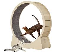 Rueda de ejercicio para gatos, cinta de correr grande para gatos con pasarela alfombrada, color madera natural, dispositivo de pérdida de peso ideal para gatos de todos los tamaños