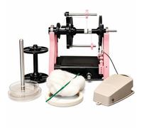 Rueda de Hilado Eléctrica, Hiladora y Enrolladora de Hilo con Interruptor de Pedal y Bobinas, Velocidad Ajustable, Giro Adelante y Reverso, Kit Eléctrico para Manualidades Pink