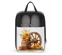 Rueda de madera con girasoles y trigo, bolsa de zapatos para viajes, uso diario, bolsa de almacenamiento antipolvo para zapatos de golf