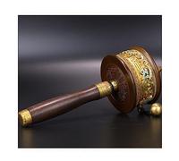 Rueda de oración budista de manivela Rueda de oración tibetana Rueda de oración budista Rueda de oración de mano de cobre budista - Tallada a mano con mango de madera auténtico