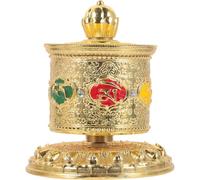 Rueda de Oración Budista Decorativa Dorada para Coche, Hogar y Oficina | Papel y Latón, Estilo Vintage Religioso, Pieza Compacta para Escritorio, Mesa Auxiliar y Recepción