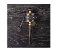 Rueda de oración budista Rueda de oración de mano, Cojinetes dobles silenciosos de aleación for la ceremonia degiro del Sutra del Tíbet(Black,19 * 6.5cm)