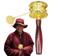 Rueda de Oración Budista - Spinner de Madera Dorada, Titular del Texto