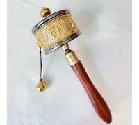 Rueda de oración de mano de cobre con escritura budista tibetana de seis caracteres de la verdad de Buda, mango de madera, rueda de oración para orar, bendición, meditación, curación, relajación, yoga