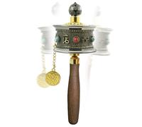 Rueda de oración de mano, herramienta de meditación tibetana de 7.56 pulgadas, rodamiento de aleación, ligero, 250 g, mango de madera plomizo, mantra de seis sílabas, ideal para yoga, viajes de altar