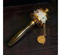 Rueda de oración de mano, rueda de oración budista tibetana de cobre, con mango de madera, para orar, bendecir, meditar, curar, relajarse, yoga
