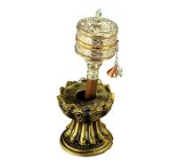 Rueda de oración tibetana con base de loto, instrumento de oración budista tibetano giratorio a mano, rueda de oración manual de cobre, dorada(Silver)