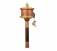 Rueda de oración tibetana Rueda de oración de doble cojinete con manivela y ocho símbolos auspiciosos en relieve de seis caracteres