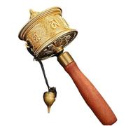 Rueda de oración tibetana, Rueda de oración tibetana con manivela, mantra de seis palabras Kuan Yin, mango de madera dorado, 21 cm