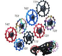 Rueda de polea de aleación de aluminio 1117T para desviador trasero con rodamiento de cerámica, impermeable, a prueba de polvo, adecuada para bicicletas de carretera (rojo 11T)