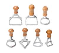 Rueda de prensa de pasta, juego de sellos de raviolis, cortador de 7 sellos de raviolis con borde acanalado y mango de madera, cortador de aleación de aluminio para prensar galletas, pan