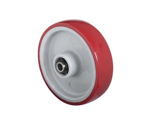 Rueda de PU, roja sobre llanta de poliamida rodamiento de rodillos de acero inoxidable, a partir de 2 unid.