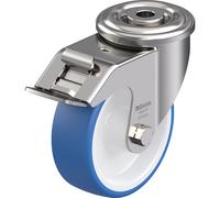 Rueda de TPU, carcasa de acero inoxidable con agujero dorsal Blickle, Ø x anchura de rueda 100 x 35 mm