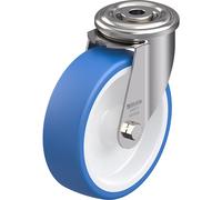 Rueda de TPU, carcasa de acero inoxidable con agujero dorsal Blickle, Ø x anchura de rueda 125 x 40 mm